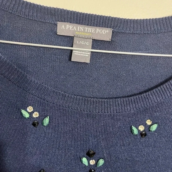 Pea in the Pod Maternity Navy Blue Jeweled Sweater Size L - Picture 3 of 3